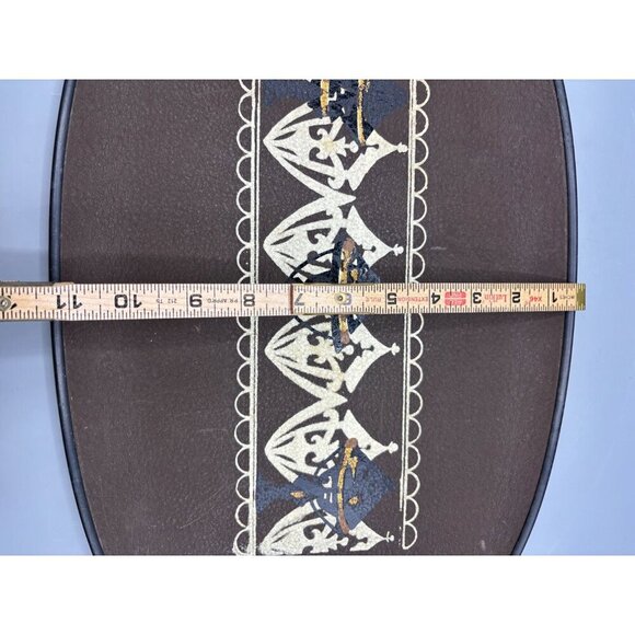 Vtg MCM Oval Brown Serving Tray Woven Handles Hand Painted - Picture 6 of 7